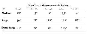 Size Chart. Please mail us if your size is not available